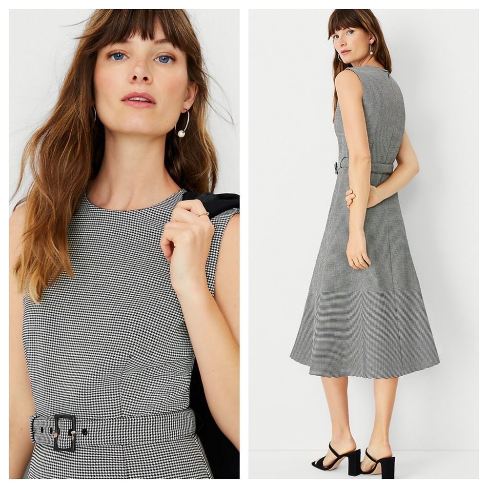 Ann Taylor 00P Houndstooth Belted Midi Sheath Dress‎ - Picture 2 of 2
